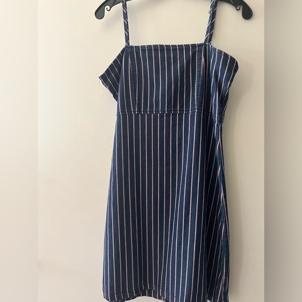 Dark blue and red striped strapped dress